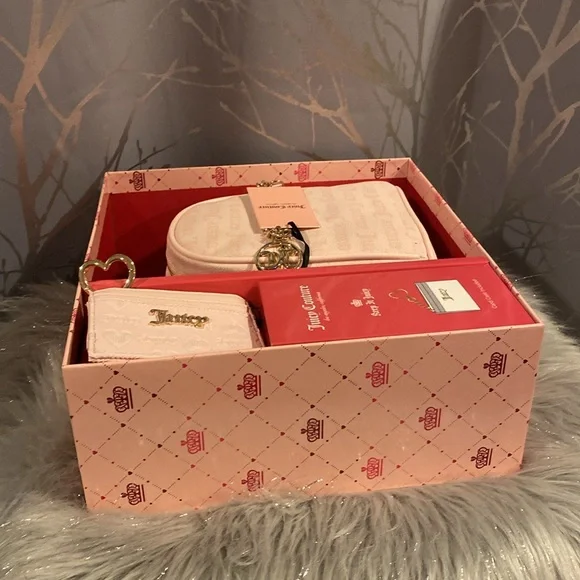 BNWT JUICY COUTURE Pink Blush Backpack and Card Case Wallet Gift Box Set